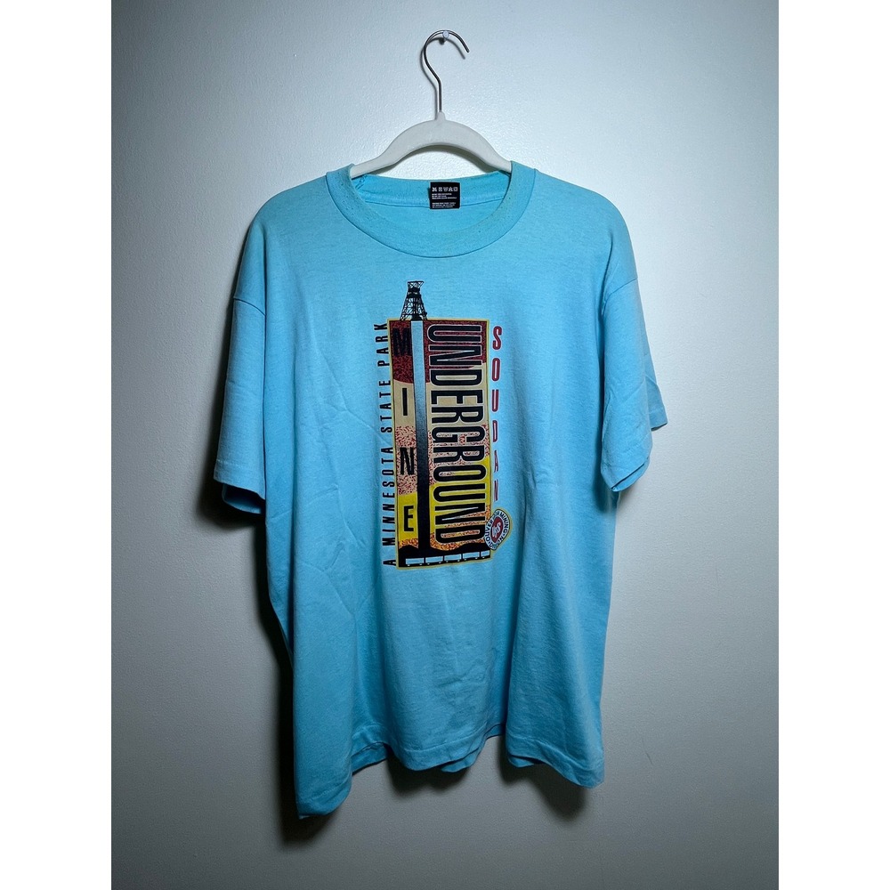 Vintage 90s Soudan Underground Mine Minnesota State Park T-Shirt Blue USA Made
